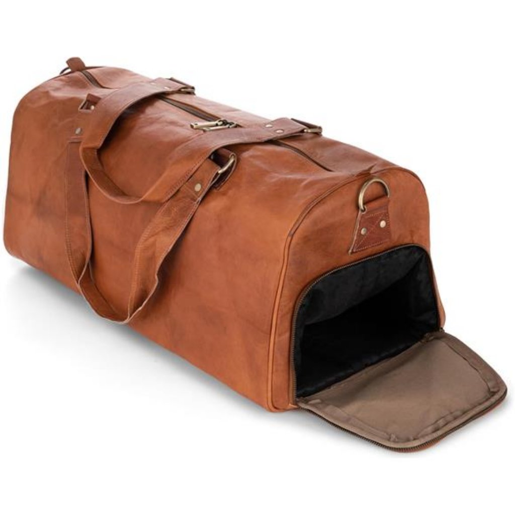Vintage Leather Duffle Bag Oslo With Shoe Compartment For Travel Overnight Bag